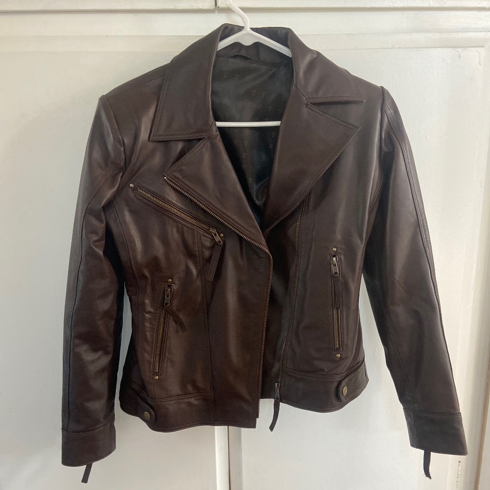 Brown lamb skin leather jacket